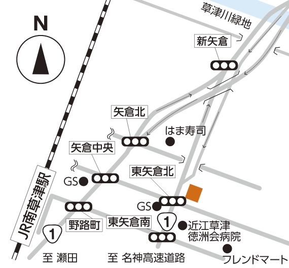 草津店までのマップ